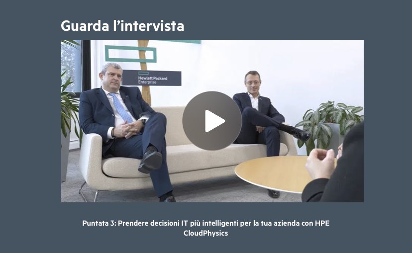 ➖È possibile prendere decisioni IT più intelligenti per la propria azienda❓

➖Si❗️grazie a #HPE Cloud Physics‼️

➖Come❓
Ce lo spiegano <a href="/Paolo_Delgrosso/">Paolo Delgrosso</a> e <a href="/_maurocolombo/">Mauro Colombo</a> <a href="/HPE_IT/">HPE Italy</a> in una speciale intervista per scoprire tutti i segreti  🎥 lnkd.in/dWbiuBbp
#HPEInnolab