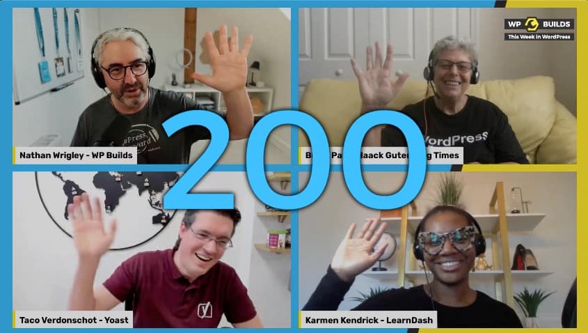 ICYMI: This Week In WordPress episode 200 🎉🥳
wpbuilds.com/2022/03/15/thi… host <a href="/wpbuilds/">Nathan Wrigley</a> guests <a href="/TacoVerdo/">Taco Verdo</a> (<a href="/yoast/">Yoast</a>), <a href="/iamkarmenk/">Atlanta Digital Marketing Agency</a> (<a href="/learndash/">Dash</a>) and yours truly :-) It was a lot of fun, but we also covered serious topics ...