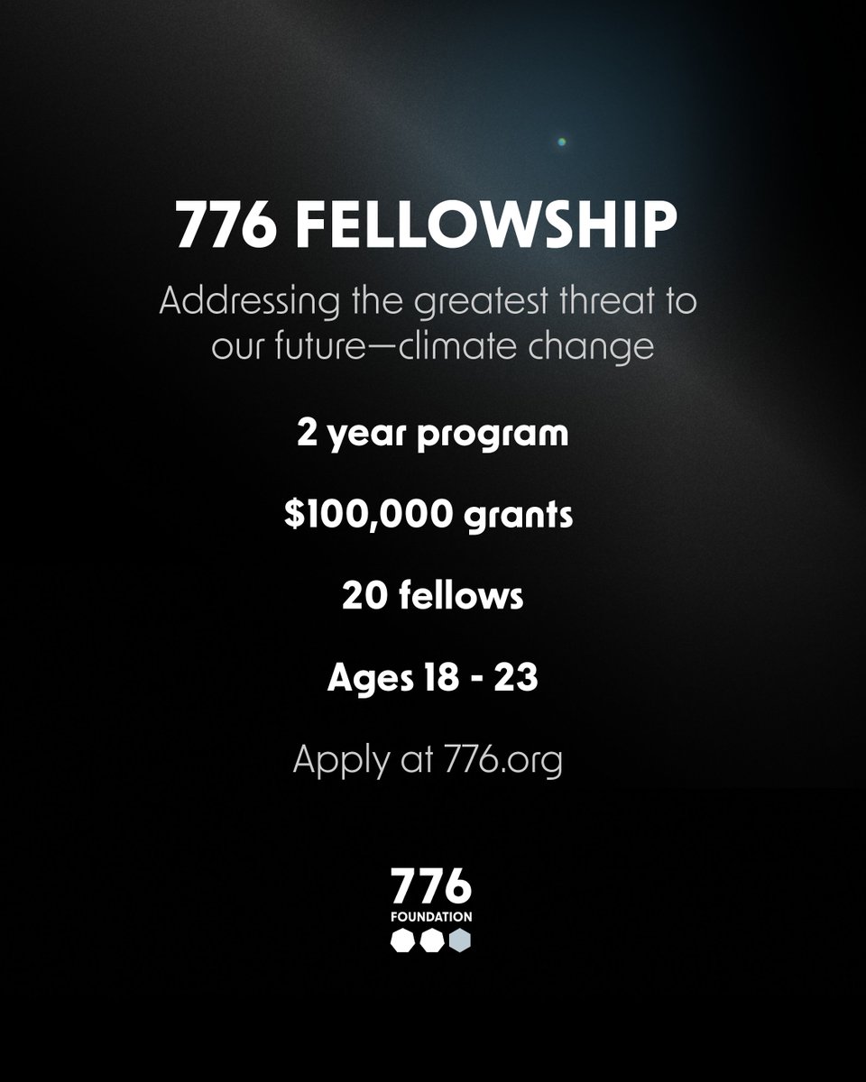 alexisohanian's tweet photo. We’re looking for 20 climate fellows who are willing to commit the next 2 years to building on the forefront of climate innovation with the @776foundation. 

https://t.co/1MAblhNYUC https://t.co/Utnu1AzaDK