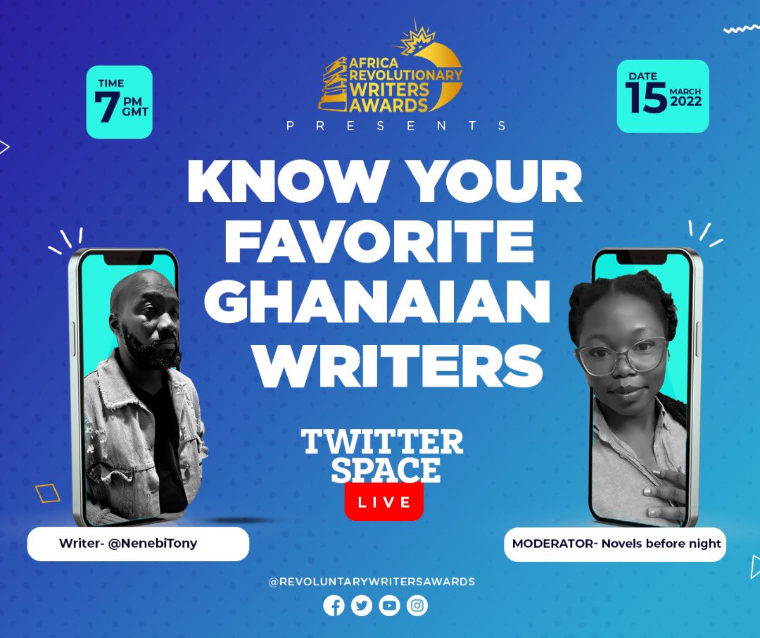writersawards's tweet photo. Join us this evening for an insightful conversation with @NenebiTony moderated by @by_barbarah.

Celebrating Ghanaian writers 🔥 telling the Ghanaian story the Ghanaian way https://t.co/HVRgyuzEjr