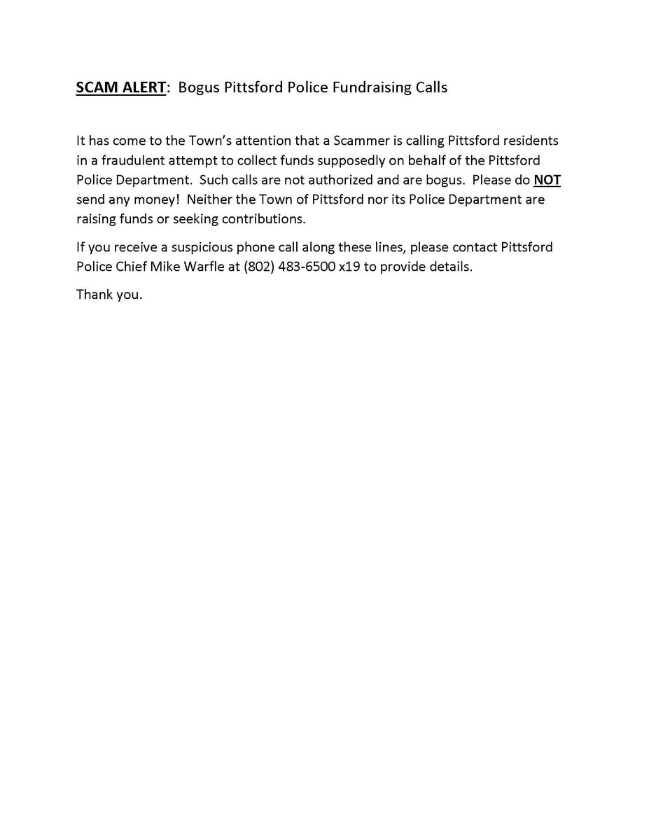PittsfordRec's tweet photo. SCAM ALERT! Please Read! https://t.co/xMQ6JTV2oJ