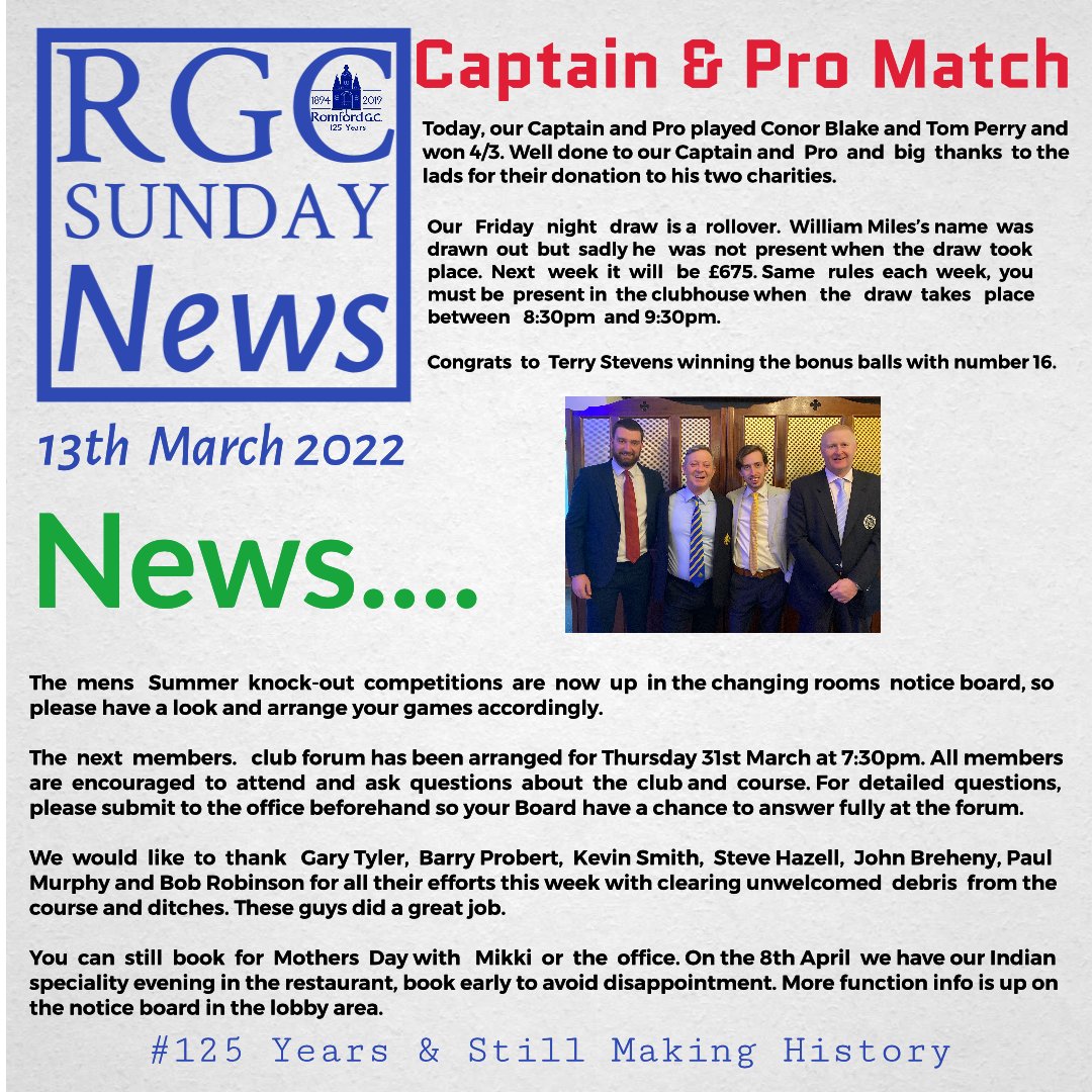 Romfordgolfclub's tweet photo. RGC Sunday news #sundayaddress #captainsspeech #traditionalgolfclub #rgc https://t.co/BmZx8ugYNR