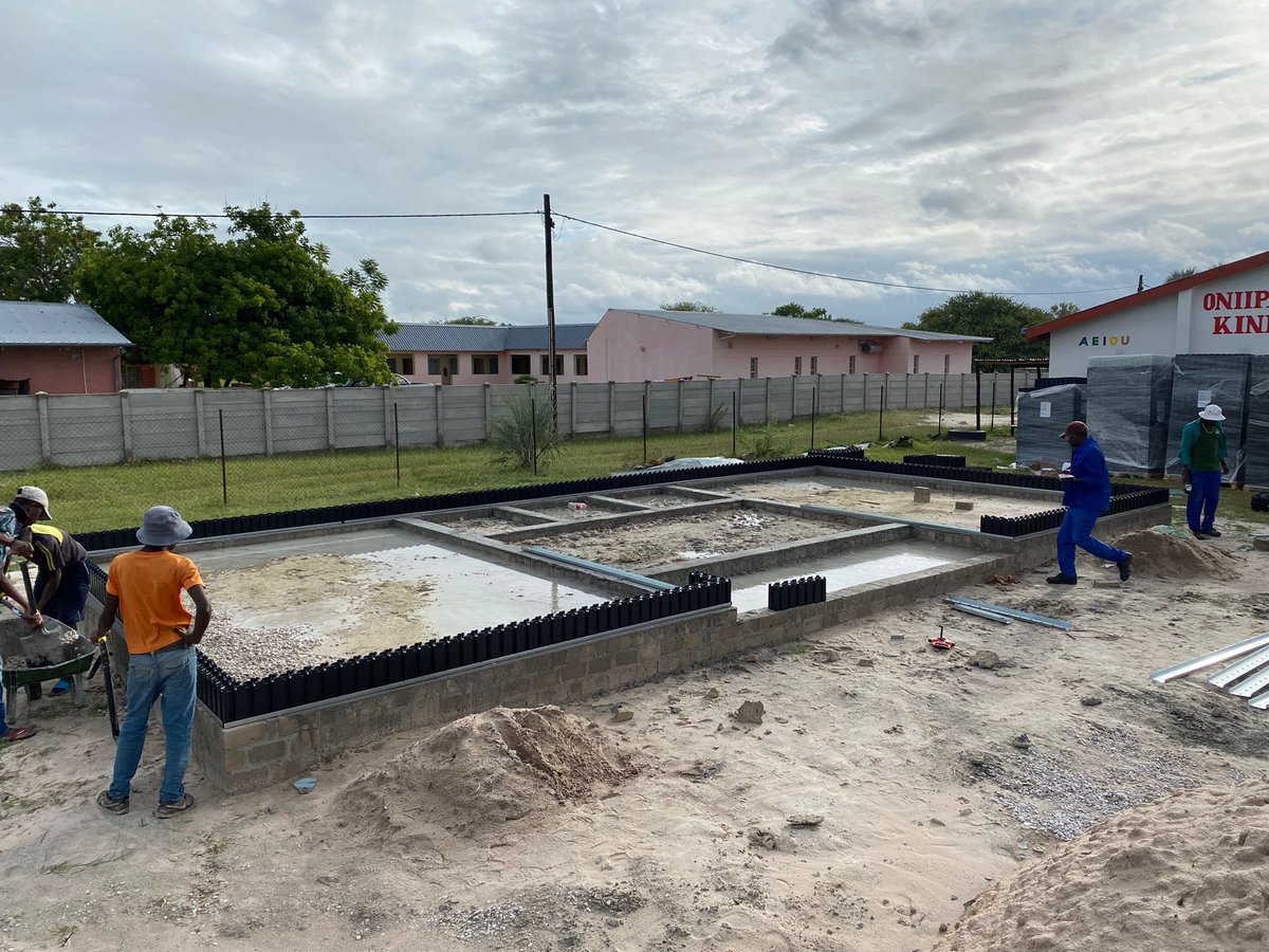 blocks_global's tweet photo. After finishing up with the model house in Oniipa Namibia, the technical team has now started to build the long awaited kindergarten for the community. 
The locals have adapted to the technology with great enthusiasm.

#construction #team #technology #community #africa #recycling https://t.co/1XUjyfsNch