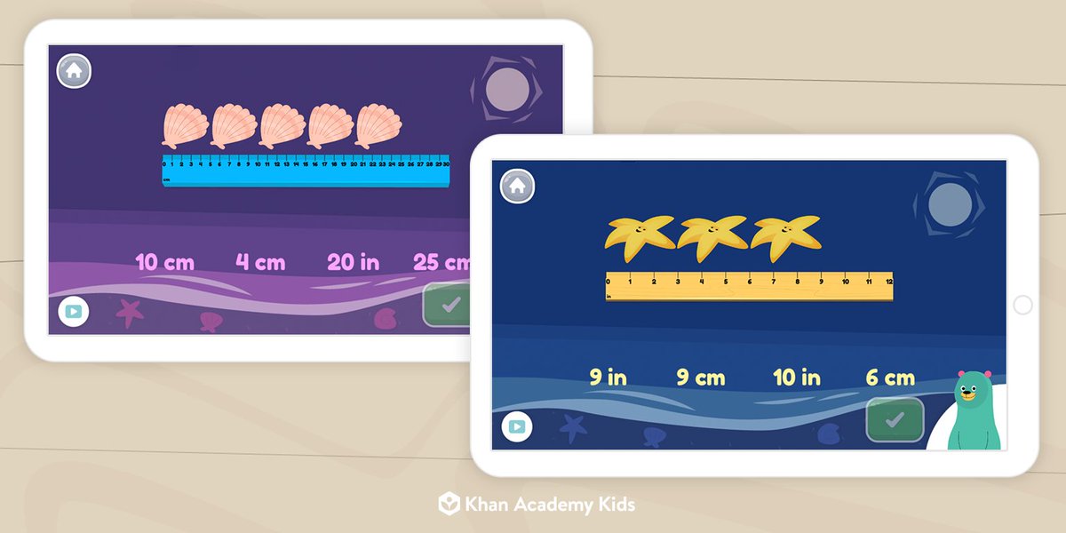 khanacademykids's tweet image. New lessons just keep on coming in the Khan Kids app! Learn units of measurement, estimation, and problem solving with our latest math activities.📏 Go to Library &amp;gt; Math &amp;gt; 2nd grade &amp;gt; Measurement to see the full selection.💫 khankids.org #2ndgrade #unitsofmeasurement