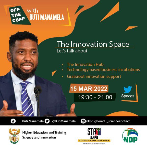 We are joined by colleagues from mLab, innovation Hub, Department of Science and Innovation. We start at 19:30. Join #OffTheCuff tonight