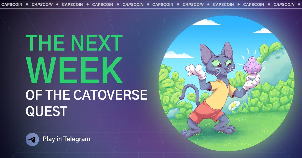 CapsCoin_io's tweet photo. 🕹The next week of the #Catoverse Quest has already begun!
✅Join the #CapsCoin Telegram bot, answer the #Quiz questions correctly and participate in the #CAPS raffle
On the Monday of each week - we summarize the results. 
Bot 👉 https://t.co/C8podE15nZ https://t.co/NsmwBXWV3B