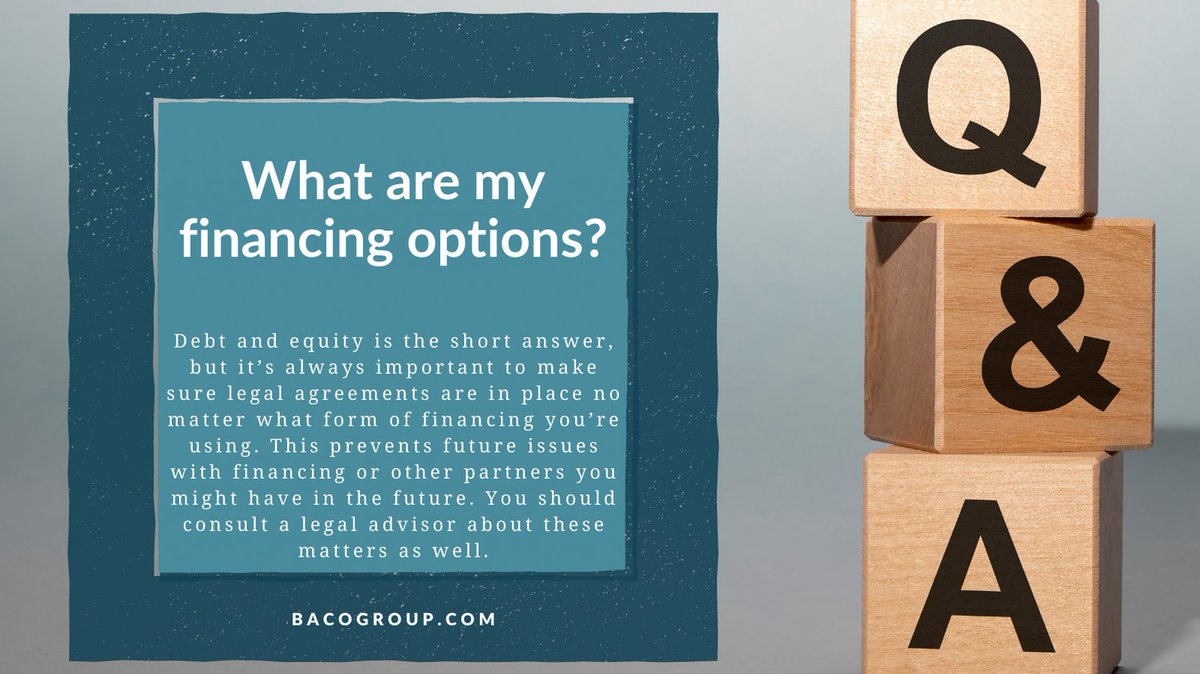 GroupBaco's tweet photo. Today's question: What are my financing options? The short answer is debt and equity, but for more information on this topic, visit our website to read our Q&amp;A blog!
#tax #accounting #qanda https://t.co/xCZ6QB6IMr