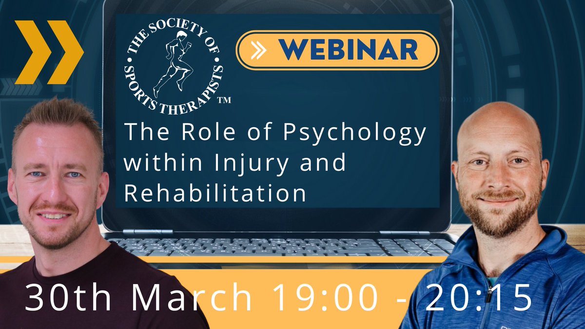 🚨 #SST Webinar Series has returned for 2022! 🚨

FREE CPD opportunity for SST Members

Join us for 'The Role of Psychology within Injury and Rehabilitation'

30th March; 7.00 - 8.15pm

Featuring  SST Member <a href="/forsdyke_dale/">Dr. Dale Forsdyke</a> and <a href="/gleds13/">Dr. Adam Gledhill CPsychol FCASES</a>

Register here: bit.ly/3tYDdsp