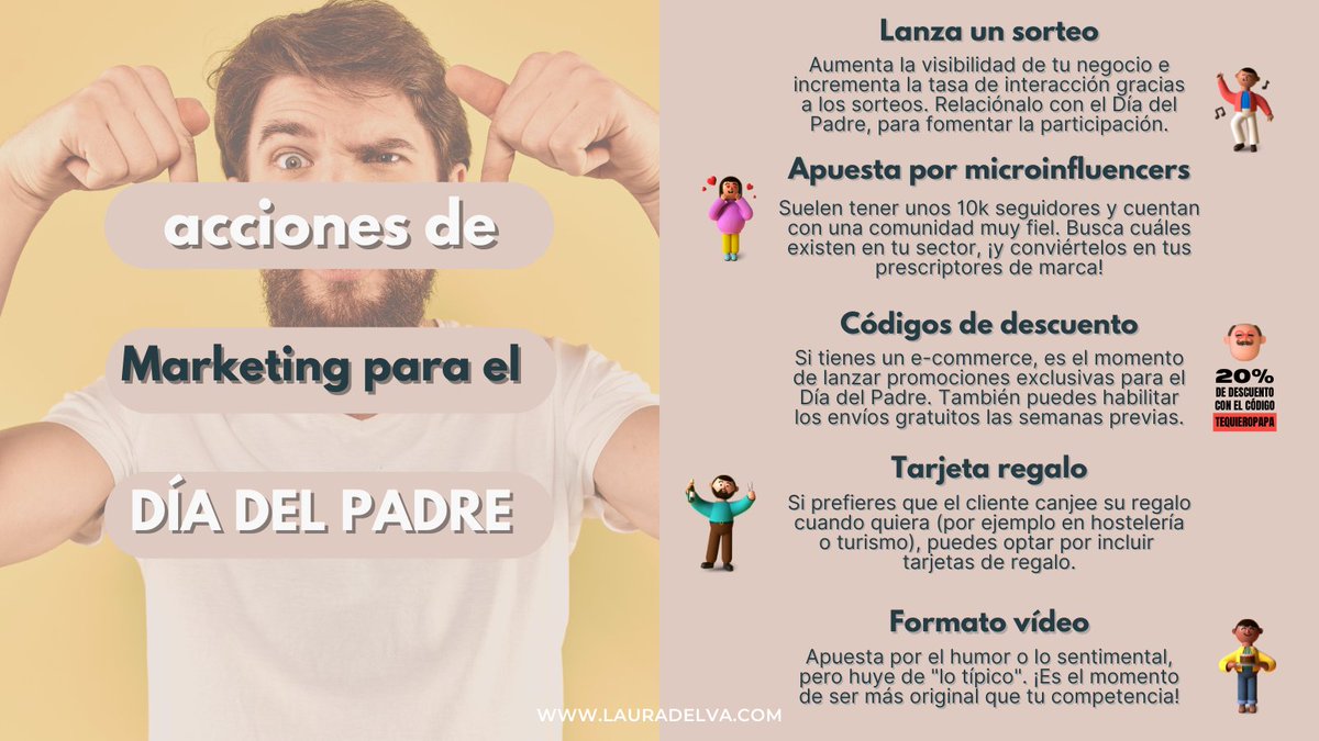 lauradelva_es's tweet photo. Falta muy poco para el día de los papis ❤️ Y estas son 5️⃣ 𝐚𝐜𝐜𝐢𝐨𝐧𝐞𝐬 𝐝𝐞 𝐌𝐚𝐫𝐤𝐞𝐭𝐢𝐧𝐠 𝐩𝐚𝐫𝐚 𝐞𝐥 𝐃𝐢́𝐚 𝐝𝐞𝐥 𝐏𝐚𝐝𝐫𝐞 📲 ¿Añadirías alguna más? ¿Estás aplicando alguna? 👀

#communitymanagers #contenidosredessociales #diadelpadre #marketingcadiz #jerez https://t.co/QH2BcaFdyX