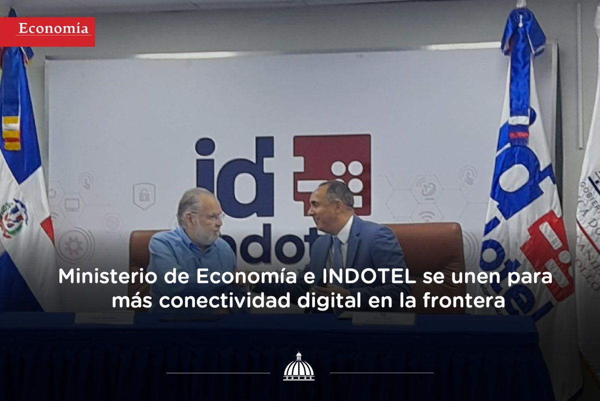 mineconomiard's tweet photo. AHORA | (1/3) @MinEconomiaRD e  @IndotelRD firman una alianza interinstitucional para implementar la Estrategia de Desarrollo en la Zona Fronteriza #MiFronteraRD y las iniciativas que reduzcan la brecha de conectividad digital. https://t.co/Q1UwAatSad