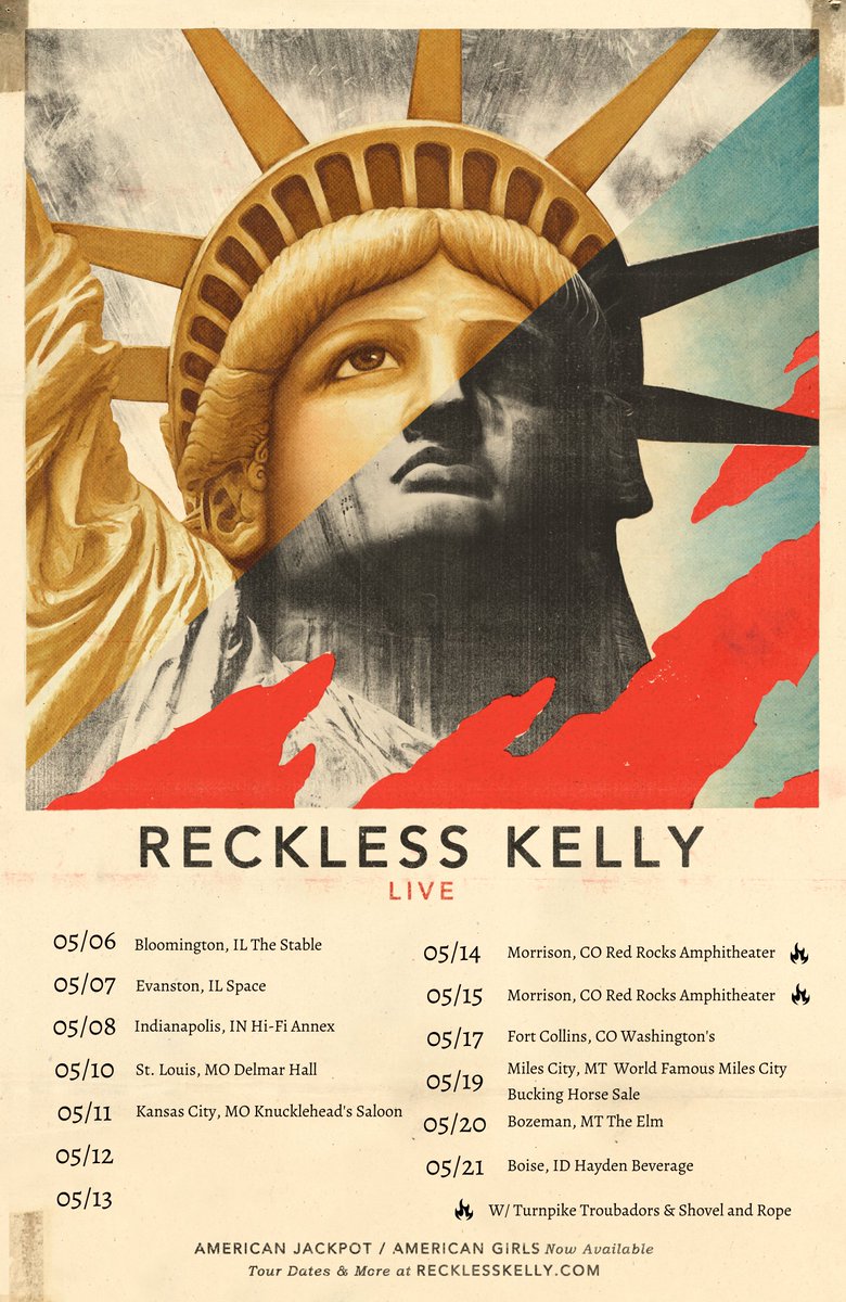 recklesskelly (@recklesskelly) on Twitter photo We have new May dates added, going on sale March 17!
May 6--Bloomington, IL-- The Stable
May 7--Evanston, IL-- <a href="/evanstonspace/">SPACE</a>
May 8--Indianapolis, IN-- <a href="/thehifiindy/">HI-FI | HI-FI Annex</a>
May 10--St. Louis, MO-- <a href="/DelmarHallstl/">Delmar Hall</a>
May 11--Kansas City, MO-- <a href="/Knuckleheadskc/">Knuckleheads</a> We have new May dates added, going on sale March 17!
May 6--Bloomington, IL-- The Stable
May 7--Evanston, IL-- <a href="/evanstonspace/">SPACE</a>
May 8--Indianapolis, IN-- <a href="/thehifiindy/">HI-FI | HI-FI Annex</a>
May 10--St. Louis, MO-- <a href="/DelmarHallstl/">Delmar Hall</a>
May 11--Kansas City, MO-- <a href="/Knuckleheadskc/">Knuckleheads</a>