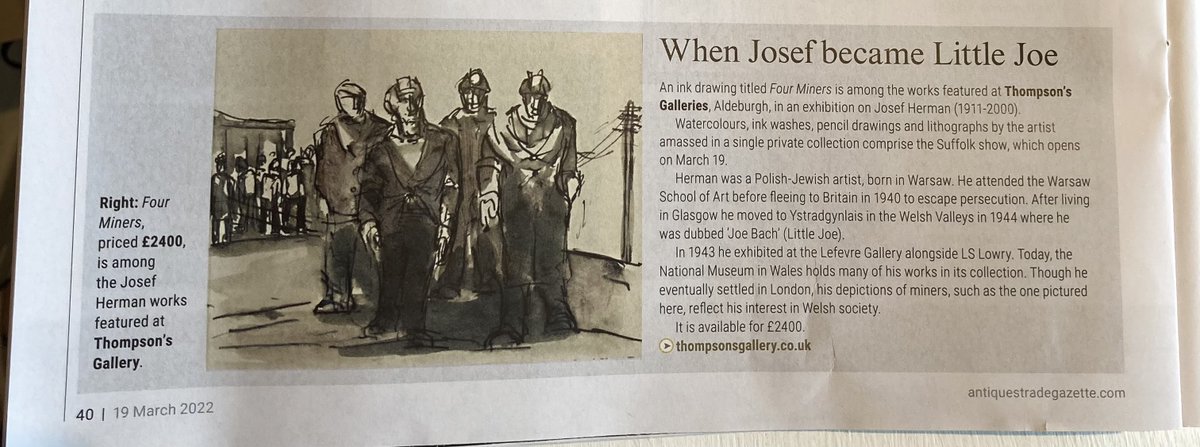 Thank you @ATG_Editorial for the article on our forthcoming Josef Herman (1911-2000) exhibition in our Aldeburgh gallery.
Opening this Saturday the 19th, all are welcome.

#josefherman #modernbritishart #artinaldeburgh #suffolkcoast #nationalmuseumofwales