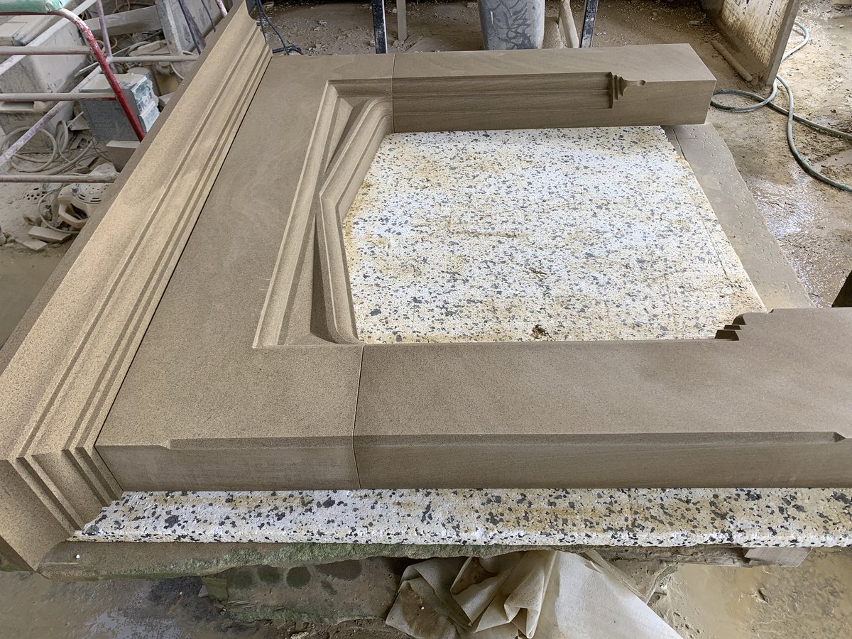 DimensionalSton's tweet photo. Super crisp detailing on this #Yorkstone fireplace finished up today, custom sized surround with a masonry detailing chosen by the customer! #Bespoke #MadeInYorkshire #BritishStone #SolidStone #YorkshireStone #Genuine https://t.co/RegTGmlZjZ