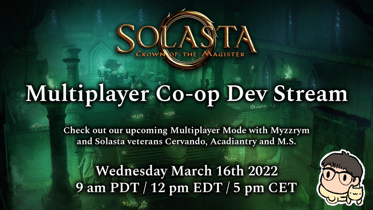 (1/3) We have some very big news today! 

First... something that everyone's been asking us for, Co-op Multiplayer is finally coming to Solasta! 

We'll be showing that off tomorrow live March 16th at 9 pm PDT / 12 pm EDT / 5 pm CET on our Twitch Channel twitch.tv/tacticaladvent…