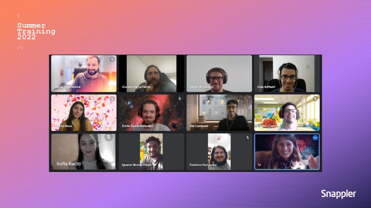 ¡Terminamos la 4° edición del #SummerTraining 🌊

Con mucha alegría finalizamos este training que nos encontró a todo el team Snappler trabajando codo a codo 💪

Estamos muy felices por apostar a la formación de jóvenes en el universo de la programación y en nuestra región 💎