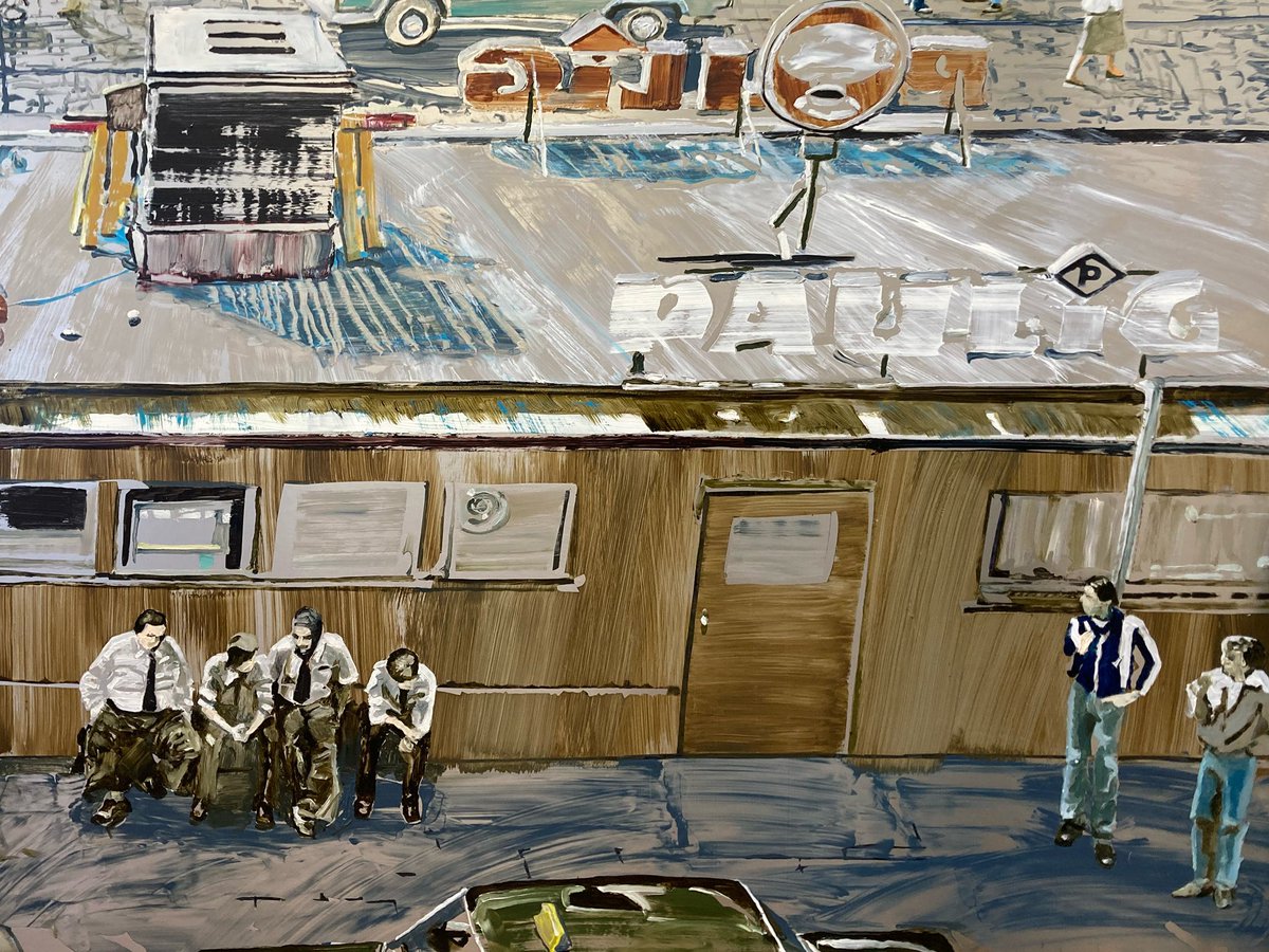 Soon @makasiinicontemporary  Openings 17.3. At 16-19. Welcome! ”On a Break” (detail) 90x125, oil on aluminium, 2022.
#eadamsso #toriparkki #contemporaryart #kissmyturku