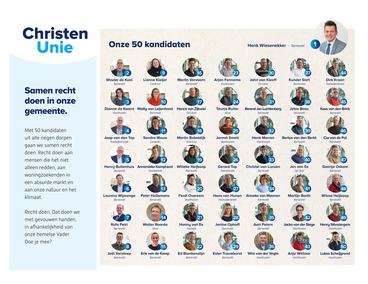 Er valt veel te kiezen op de lijst van  <a href="/ChristenunieB/">ChristenUnie B'veld</a> . 50 kandidaten uit ale onze 9 dorpen. Hierbij nog een mooi overzicht. #samenrechtdoen #Barneveld #Voorthuizen #Kootwijkerbroek #Kootwijk #Stroe #deGlind #Terschuur #Zwartebroek #Terbroek #Garderen