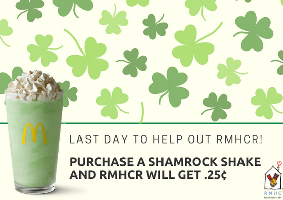 Today is the last day to purchase a Shamrock Shake at any local McDonalds to benefit RMHCR! 

We are beyond thankful for all the support we received during this campaign and we hope everyone LOVED their Shamrock Shakes.