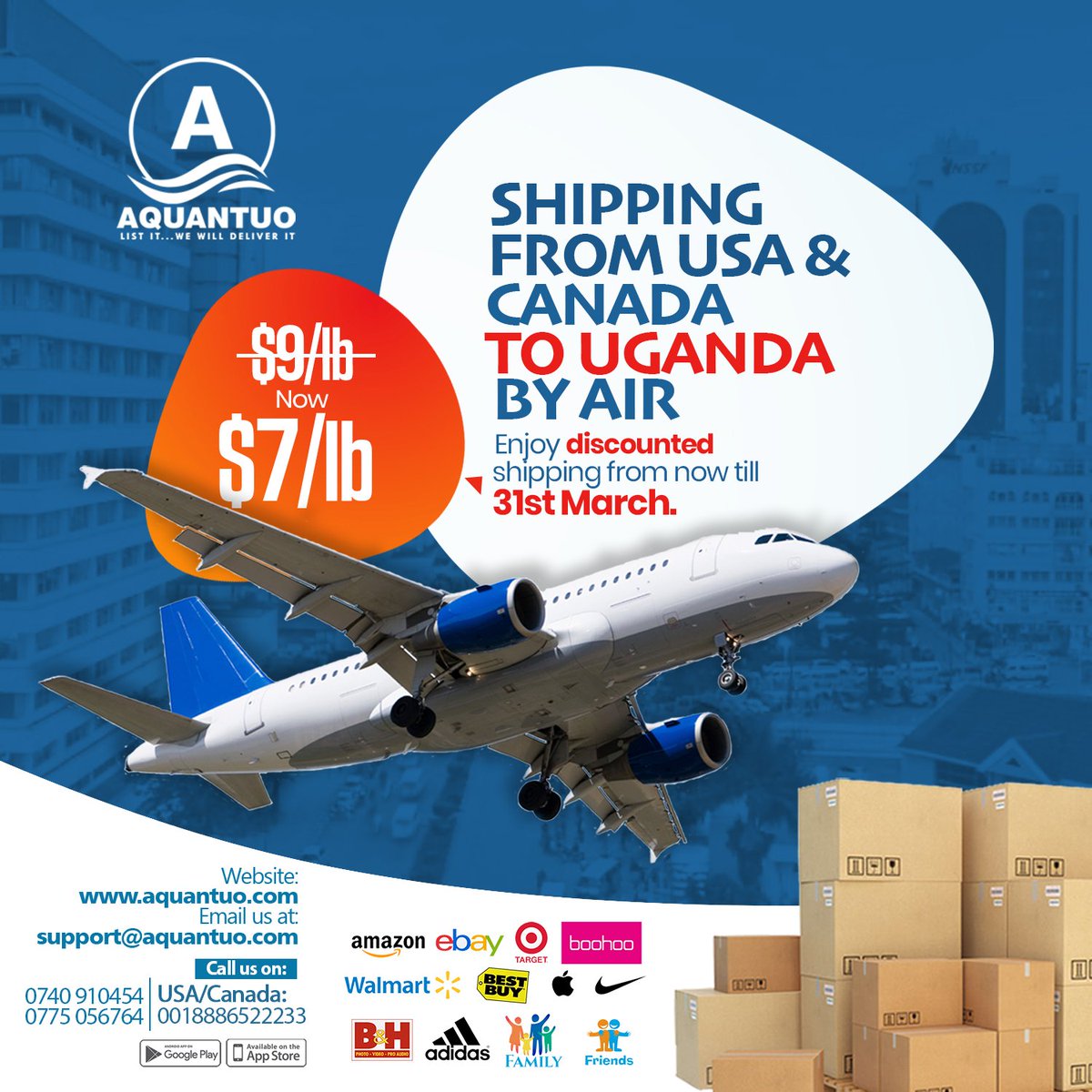 aquantuouganda's tweet photo. Are you looking to ship items from the US🇺🇸,UK🇬🇧 or Canada🇨🇦 to Uganda🇺🇬? 

Sign up on our website https://t.co/TtacQbdcfn to enjoy a seamless experience with fast delivery times,quality customer service and affordable rates.

☎️:0740 910454/0775 056764 
📧:support@aquantuo.com https://t.co/aaA9oYrIIW