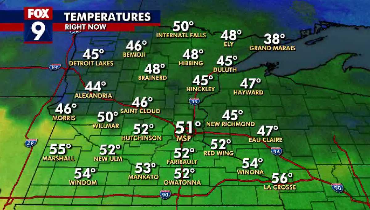 McDermedFox9's tweet photo. HELLO 50s! Big fan of these 4pm temperatures! #springisthatyou? @FOX9 https://t.co/M5O1ZzO5Gh