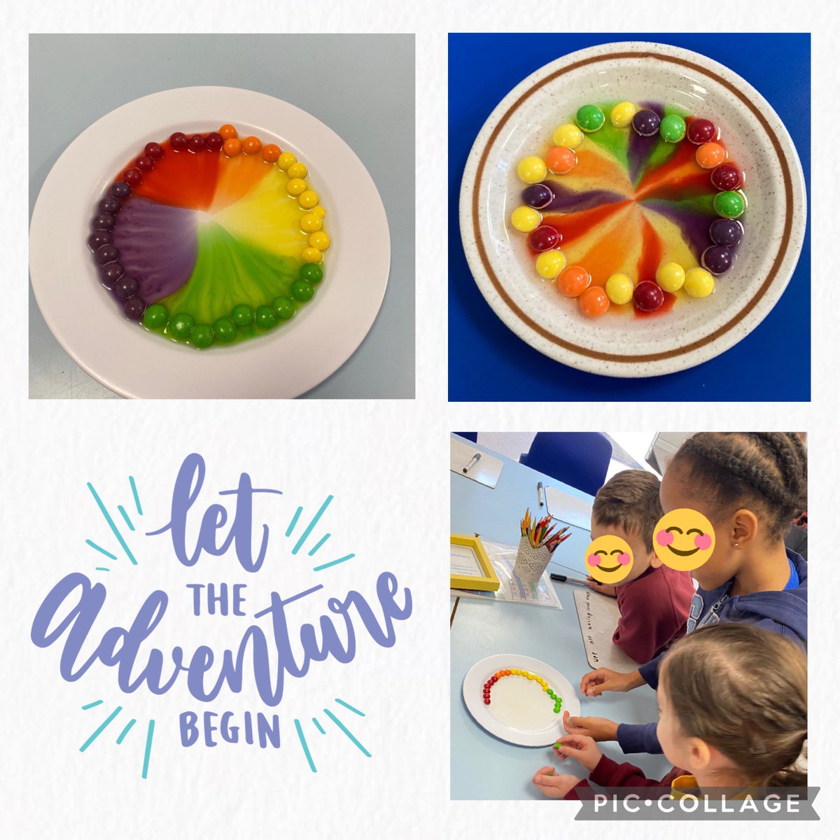 HPS_LowerSchool's tweet photo. Skittles in the morning in Y1! Our skittles magic rainbow 🌈 everyone was amazed! We predicted, observed closely and compared results. Look at these amazing written predictions @LettersSounds #HaslemereCurriculum #INSPIRE #BritishScienceWeek2022 #MakingRainbows #ScienceIsFun https://t.co/K3T1X0yMrZ