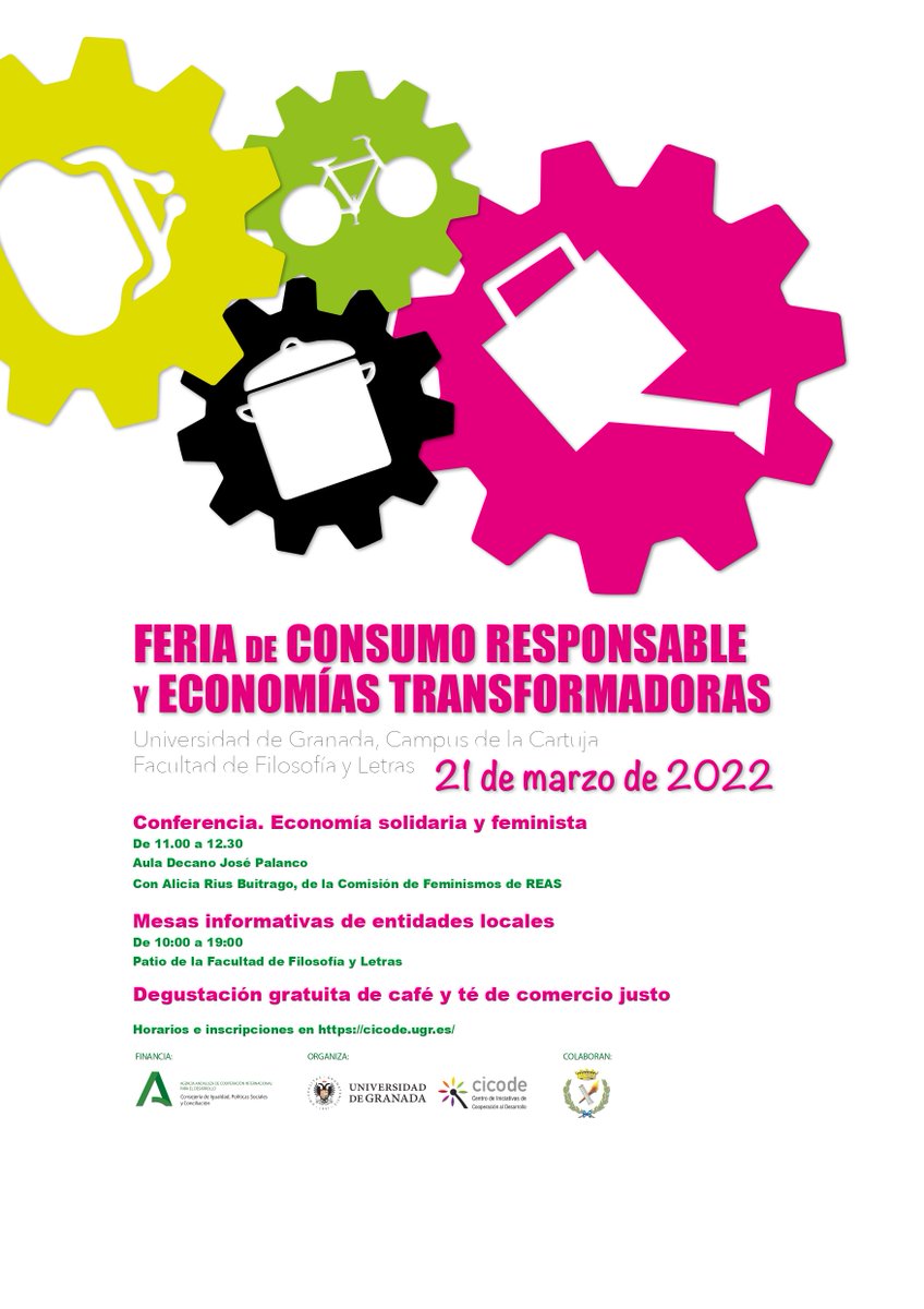 GranadaXelClima's tweet photo. El próximo lunes 21/3 estaremos en la Jornada de Consumo Responsable y #EconomíaSolidaria, en el patio de Filosofía y letras de la #UGR organizada por el #cicode de 10h a 19h. 🔋👍🌐♻️+ Info en: https://t.co/WYZTEynxip 📢#Granada #CrisisAmbientalySocial https://t.co/1kXL06ja2Q