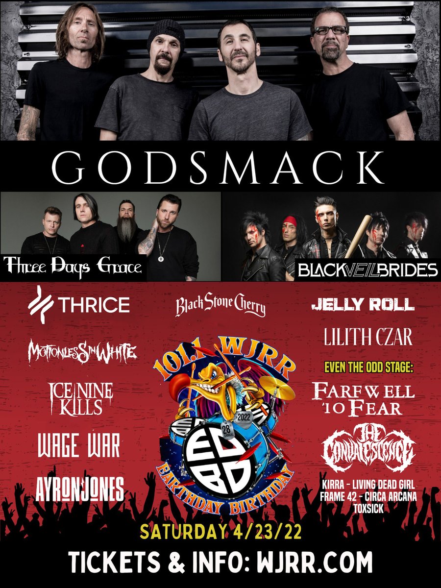 TCONband's tweet photo. We're kicking off the "A Legacy In Blood Tour" April 23rd in Orlando, FL at WJRR's Earthday Birthday with Godsmack, Three Days Grace, Black Veil Brides, Thrice, and many more!!! 

Get Tickets at https://t.co/Jc1MRLkhk5 

#TheConvalescence #EarthdayBirthday #Godsmack #Deathcore https://t.co/w8ht2kidWH
