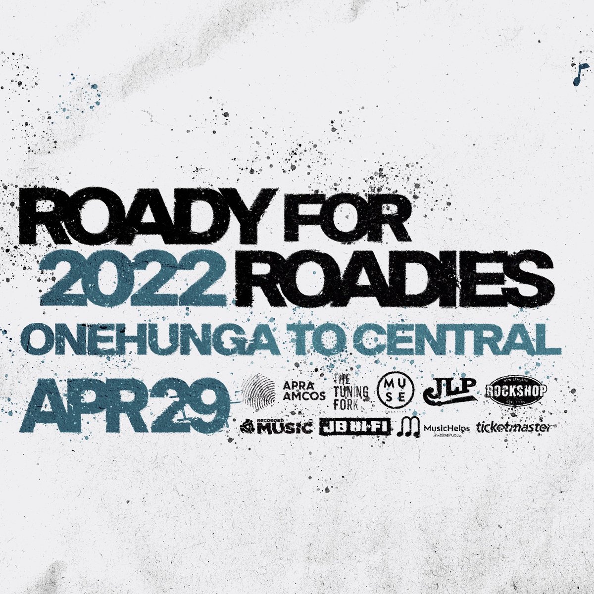 Auckland fundraising walk Roady For Roadies returns Fri 29 April. Tickets go on sale 21 March 12:00pm from Ticketmaster. Thanks to APRA AMCOS, The Tuning Fork, JLP Presents, Rockshop NZ, Recorded Music NZ, JB Hi-Fi NZ & Ticketmaster NZ.