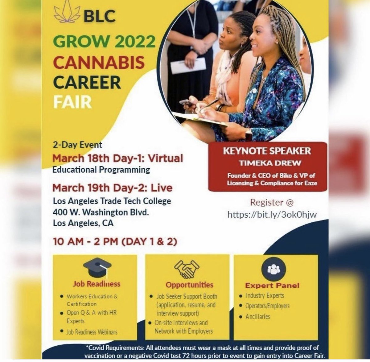 March 18th and 19th, the City of
Los Angeles, Department of Cannabis Regulation (DCR), is
hosting a Cannabis Career Fair for job seekers interested in
a career in the cannabis industry.
