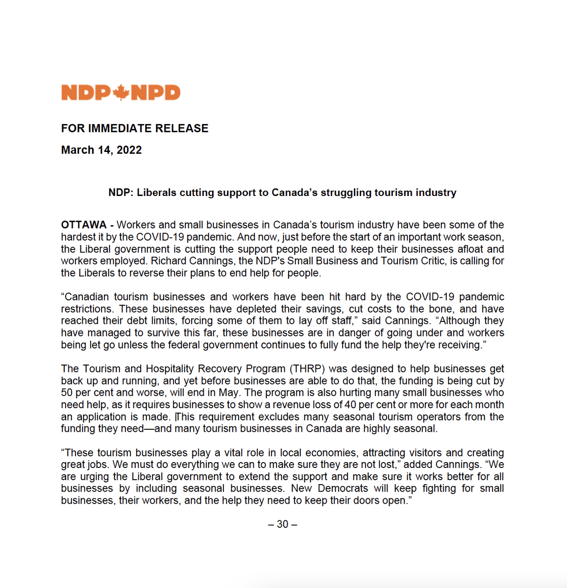 HardestHitCA's tweet photo. The THRP is being cut in half after Omicron delayed our recovery and before the border has fully re-opened. 

Thank you to the @NDP for standing up for our struggling industry. #OnTheBrink https://t.co/9HLGlCyBPQ