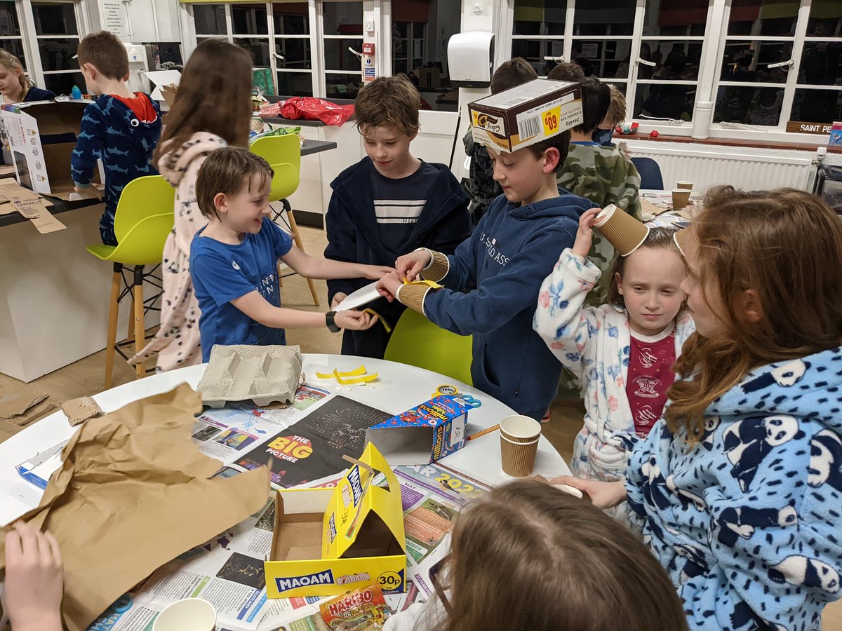 TDMHouseParents's tweet photo. Tonight's #earthawareness Boarding House activity: getting #creative with #recycling ! The children made hats, glasses, accessories and clothes out of cardboard, tuck wrappers, string and tape in preparation for a fashion show later in the week! #iloveboarding https://t.co/Z8CuGzKOpg