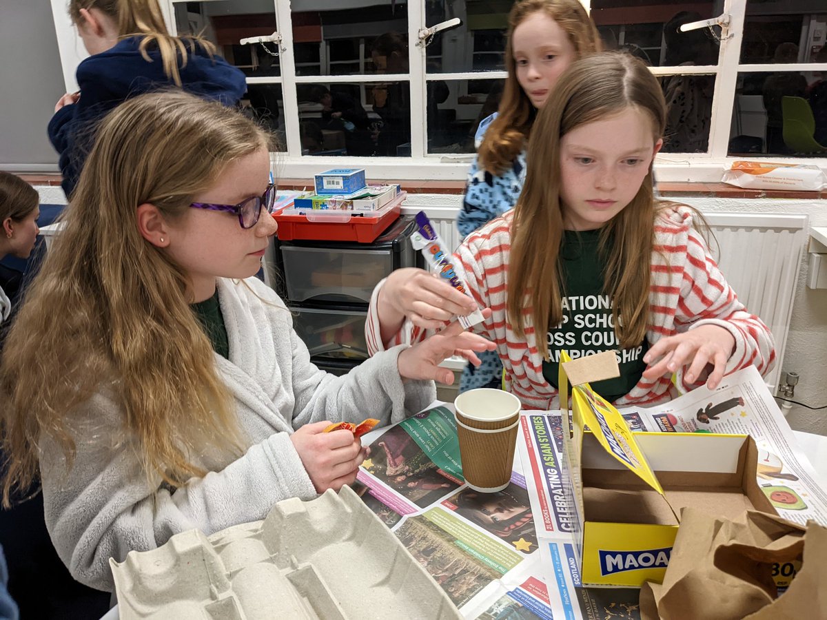 Tonight's #earthawareness Boarding House activity: getting #creative with #recycling ! The children made hats, glasses, accessories and clothes out of cardboard, tuck wrappers, string and tape in preparation for a fashion show later in the week! #iloveboarding