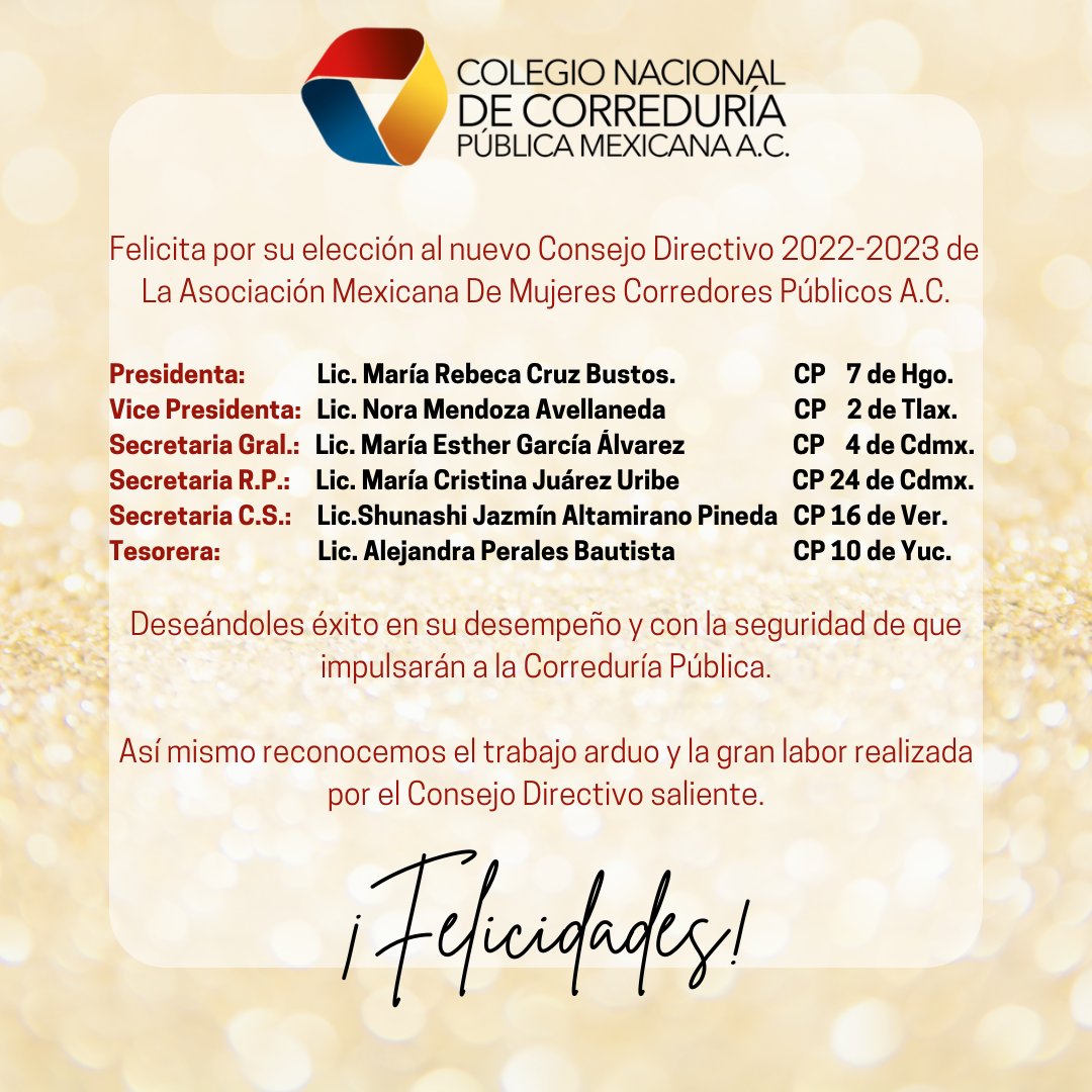 cncorreduria's tweet photo. ¡Muchas Felicidades al nuevo Consejo Directivo de La Asociación Mexicana De Mujeres Corredores Públicos A.C. !
.
.
#felicidades #correduríapública #consejodirectivo #AMMCP https://t.co/T8SMj4s9N8
