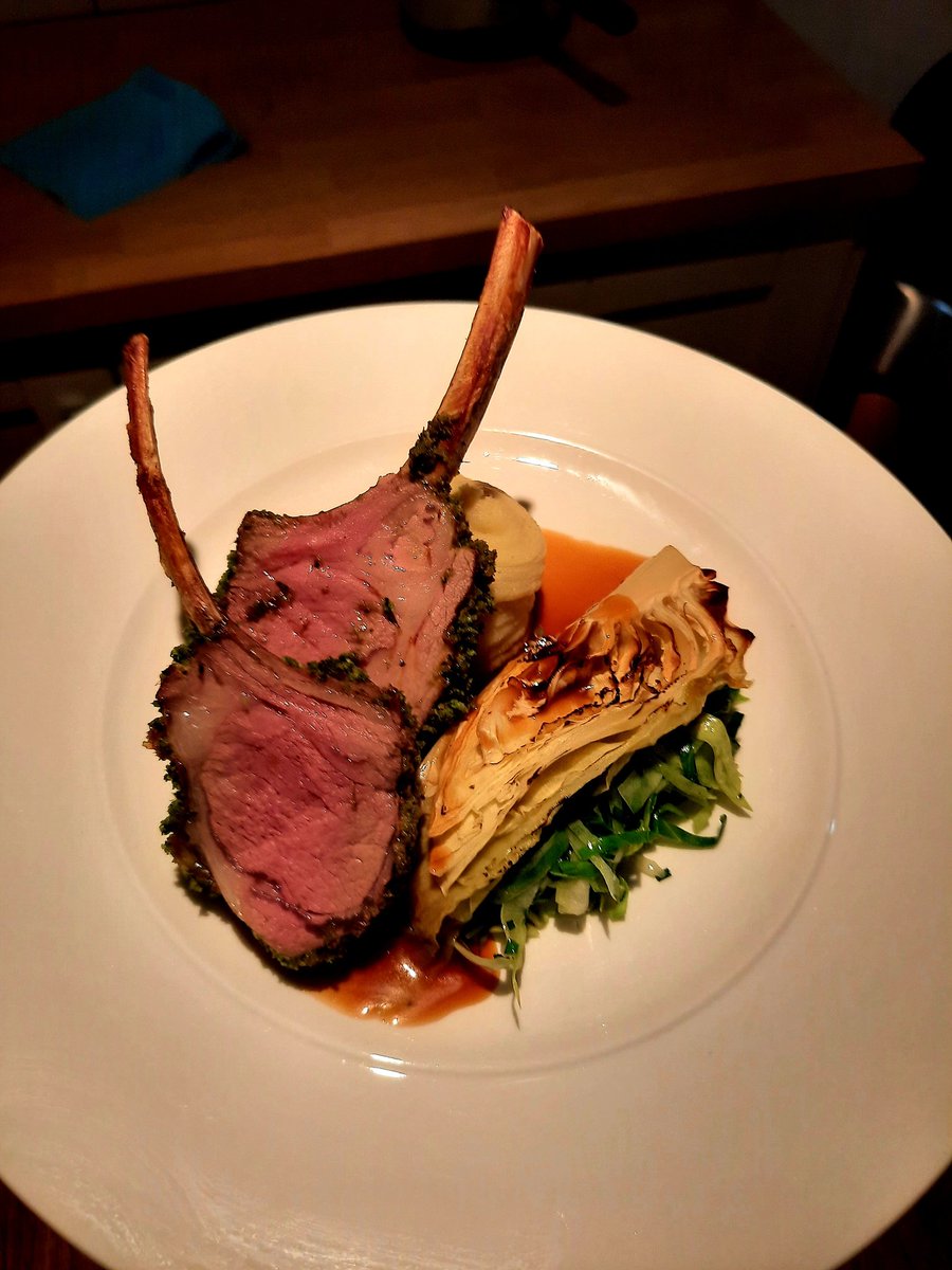 DavisJimmyd84's tweet photo. Another Dinner done. Salmon Terrine, Horseradish Cream.
Herb Crusted Lamb, Mustard Potato Mash, Braised Hispy Cabbage.
Compressed Apple, Toffee, Vanilla Cream
@racarter98 @ClarkWesty @2EatBedford https://t.co/l3gZUSoIkt
