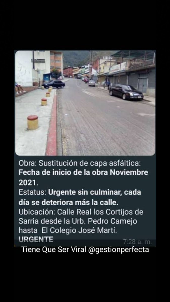 #ATENCION <a href="/gestionperfecta/">Carmen Meléndez</a> <a href="/MObras_Publicas/">MinObras_Publicas</a> <a href="/Nahumjfernandez/">Nahum Fernandez</a> <a href="/AlcaldiaDCcs/">Alcaldía De Caracas</a> 

Av. Ppal de Pedro Camejo y los Cotijos de Sarria con una obra inconclusa desde Noviembre de 2021, y cada dia se deteriora mas la capa asfaltica y se hace dificil la circulacion de vehiculos