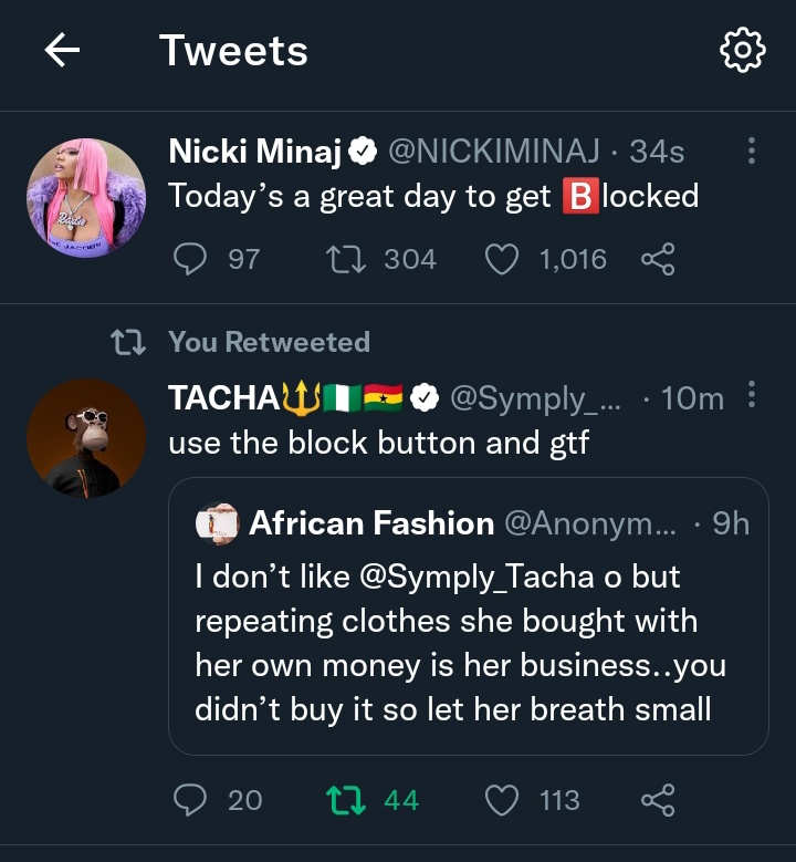 ajebo_calygirl's tweet photo. These two are in sync 🤣🥺❤️
My favs @NICKIMINAJ @Symply_Tacha
#TachaTheTopic #TachaXNicki https://t.co/xkdwQgsPYq