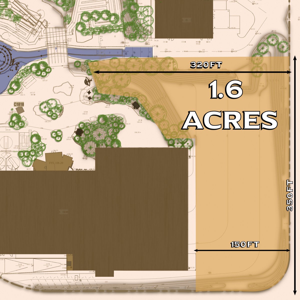 The final most exciting point of analysis in HTTYD land, that i thought would be completed from day 1, is the grading plan shows an approx 1.6acre area of flat unused space available to expand. its about the area of Mummy show building.  #EpicUniverse