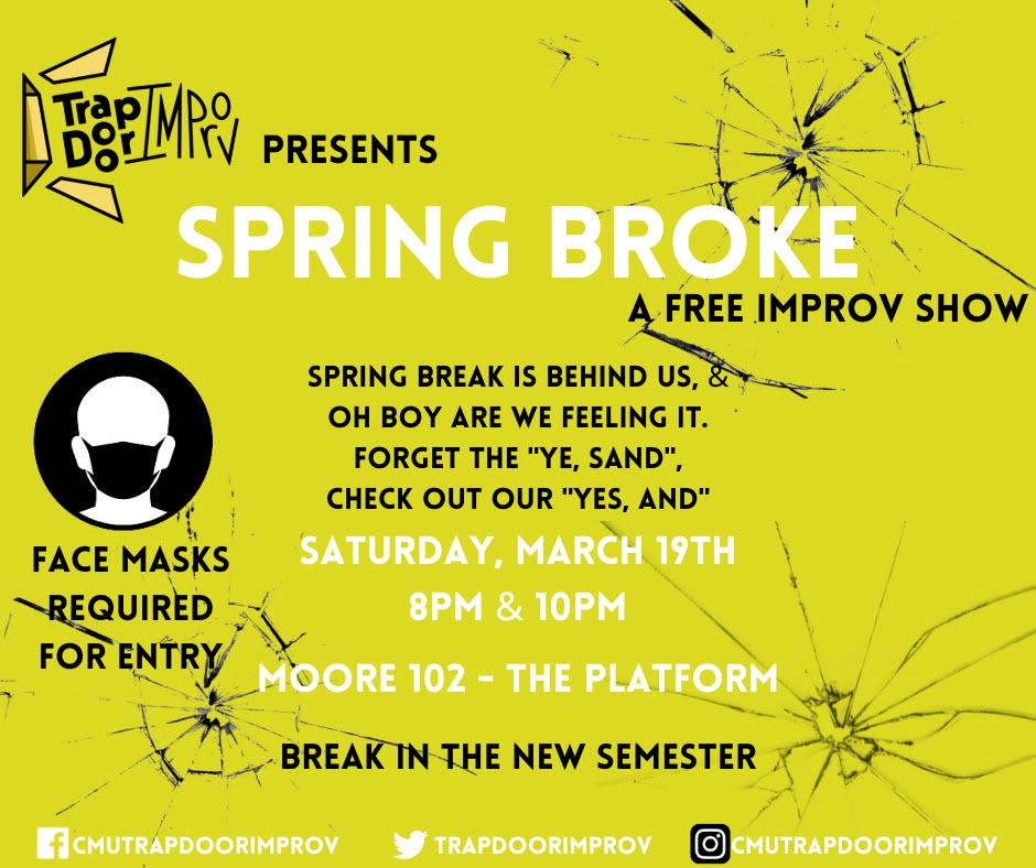 TrapDoorImprov's tweet photo. You broke? We broke. Come out for some FREE #improv this Saturday and kick it with us😎 #TDIorDIE #TrapDoorImprov https://t.co/rdIuumVoni
