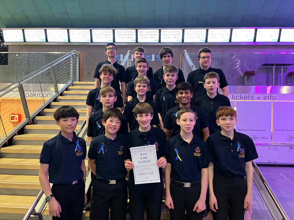 dunblanebb's tweet photo. Very well done to our BB band members who played so well last night in the non-school wind band category at #PerforminPerth held in Perth Concert Hall. It was a big arena to fill with sound for a small group! First Class award! #BoysBrigade @DunblaneHSMusic https://t.co/uZXIlYmBpt