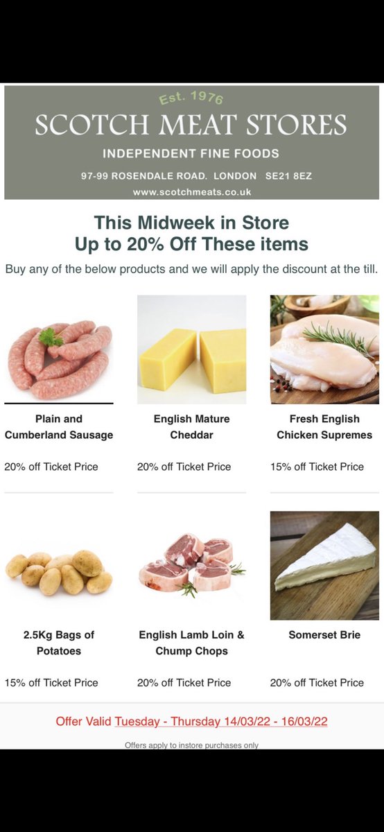ScotchMeats's tweet photo. If you haven’t been in to see us yet, here are our mid-week specials🌟👀 #ScotchMeatsDulwich #shoplocal https://t.co/Q8srp8lOSC