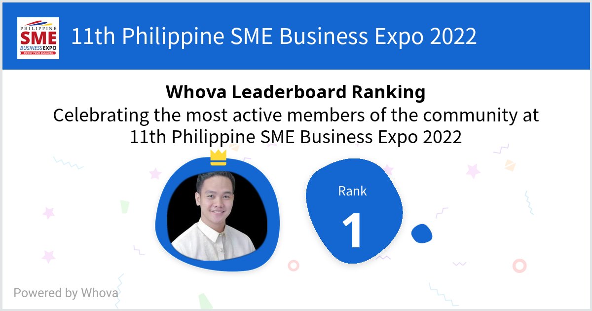 royalMCMXCVII's tweet photo. I ranked #1 on the Whova leaderboard at 11th Philippine SME Business Expo 2022! #philsme #philsme2022 #boostyourbusiness - via #Whova event app https://t.co/Hg3PhhFDQR