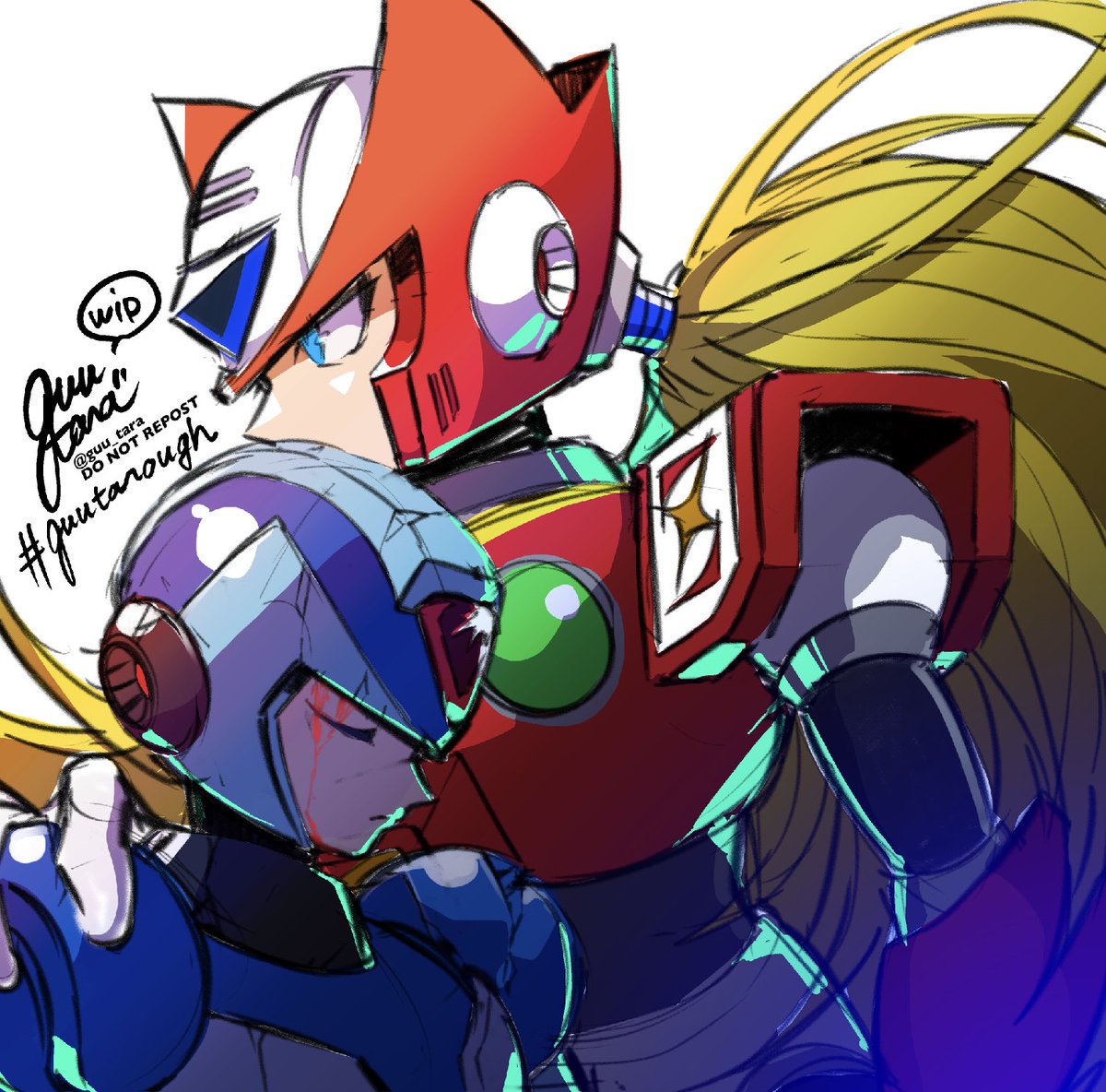 ゼロ(ロックマン) 「🟥🟦(WIP)
#guutarough 」|𝙜𝙪𝙪𝙩𝙖𝙧𝙖@comms→closeのイラスト
