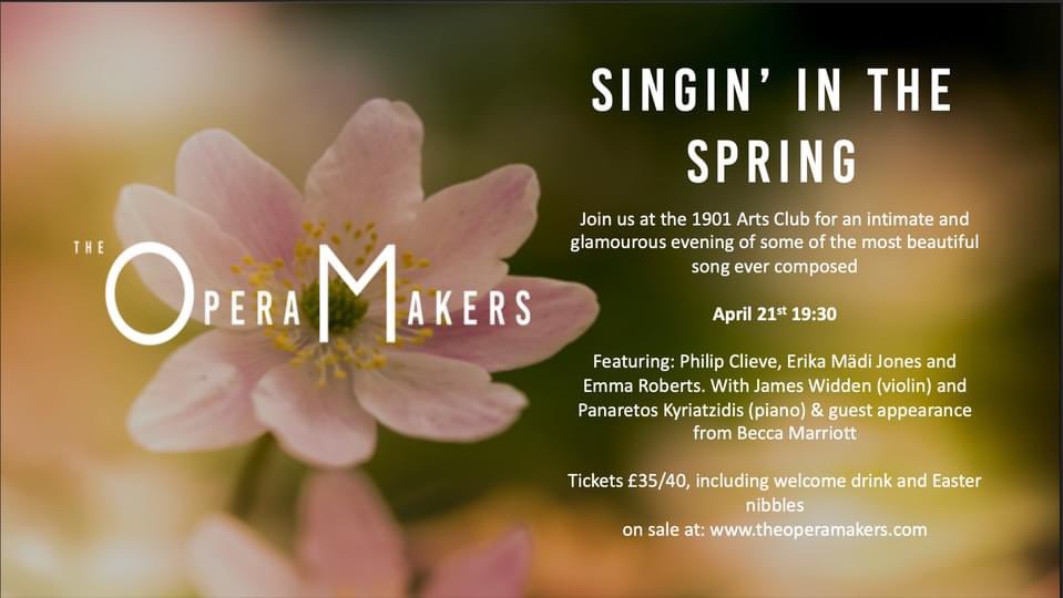 Please join us on 21st April for Singin in the Spring at the beautiful <a href="/1901ArtsClub/">1901 Arts Club</a> - tickets available here tickettailor.com/events/theoper…