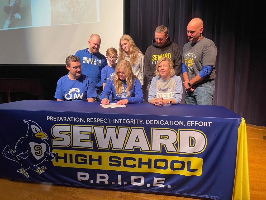 SewardSoftball's tweet photo. Big shout out to @ClaireGeidel for signing with @CUWFalcons softball. Super excited and happy for her. She will drop bombs in Wisconsin! #muchlove #gobig let’s go #falcons good luck and work hard kiddo! https://t.co/1L0iBnxMIq