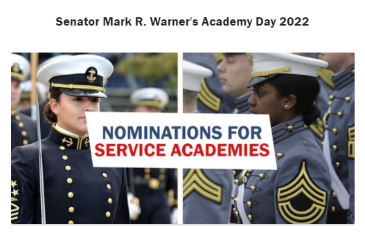 RVHCounseling's tweet photo. UPDATE: Registration Link to Senator Warner's Academy Day 2022 event... in this month's Counseling newsletter >> https://t.co/h2EbrQrvDU << #RollSide #ServiceAcademies #Nominations #WPAdmissions #AF_Academy #NavalAcademy #USCGAcademy #UsmmaO https://t.co/3yAGZ4HWRx