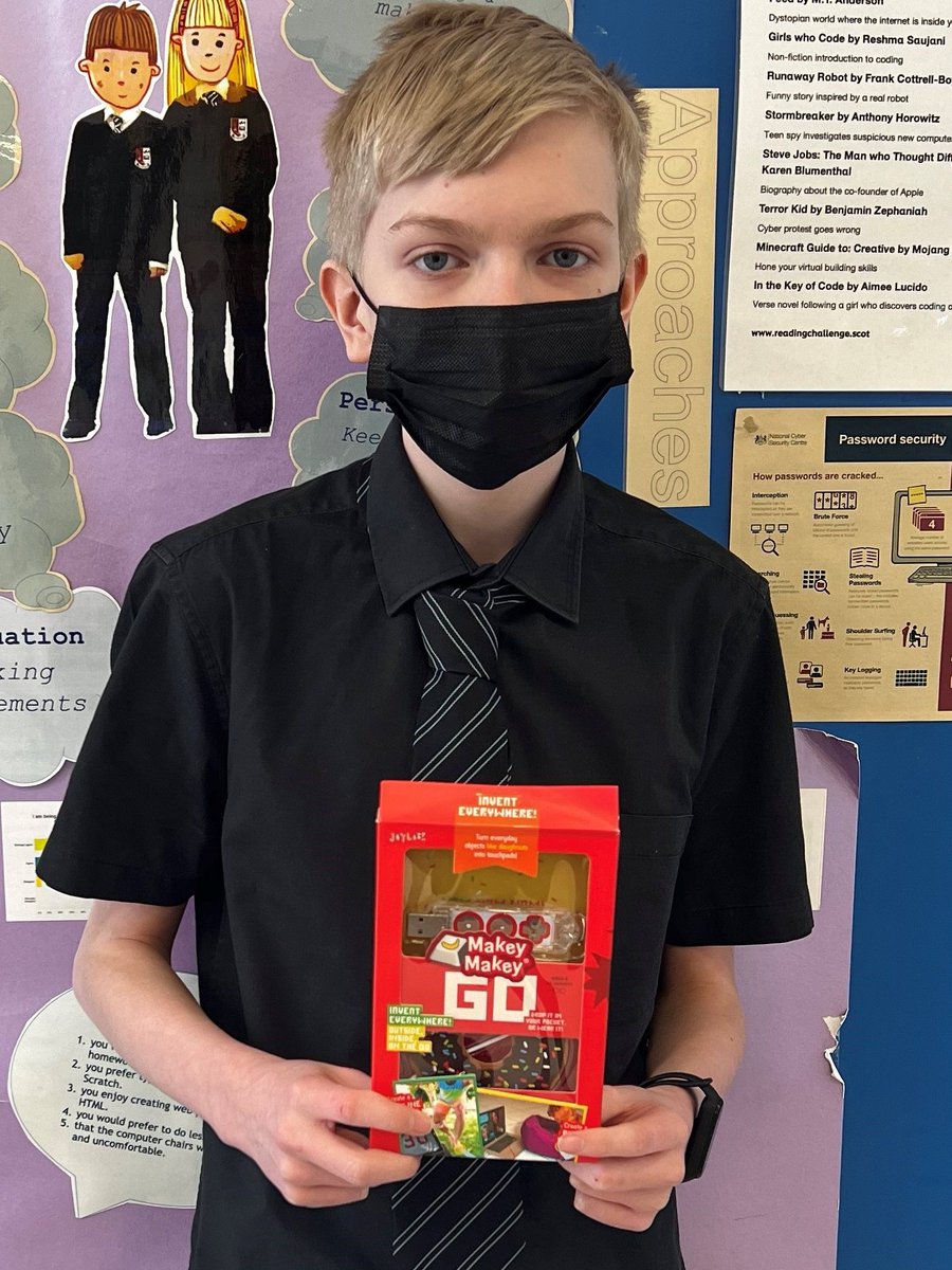 A huge well done to SC 1H1d on winning a Makey-Makey in the Cyber Advent Calendar. Thanks to  <a href="/dressCodeHQ/">dressCode</a> for the prize! <a href="/pwkacademy/">Prestwick Academy</a>
