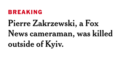 Here are some of the headlines from many of the top news networks in the world. All of them without a mention of the slain Ukrainian producer Sasha Kuvshynova. Inexcusable.