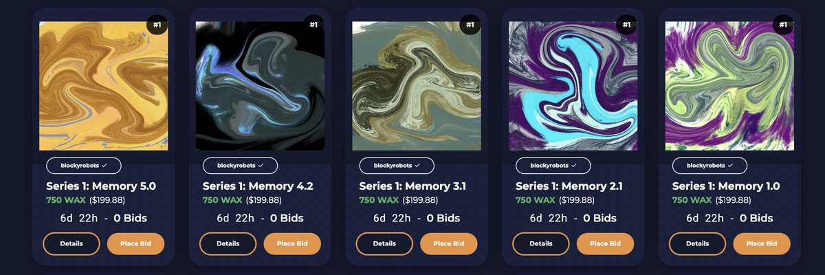 BlockyRobots's tweet image. 🚨 The first 20 pieces from Series 1: Art Official Memories are now open for bidding. 

wax.atomichub.io/profile/blocky…

Beautiful works of #NFTArt created by the world&apos;s first NFT creating robot 🤖 that loves to dance🕺💃

Twenty 1/1 single mints with royalties, utility and more! 

#WAX