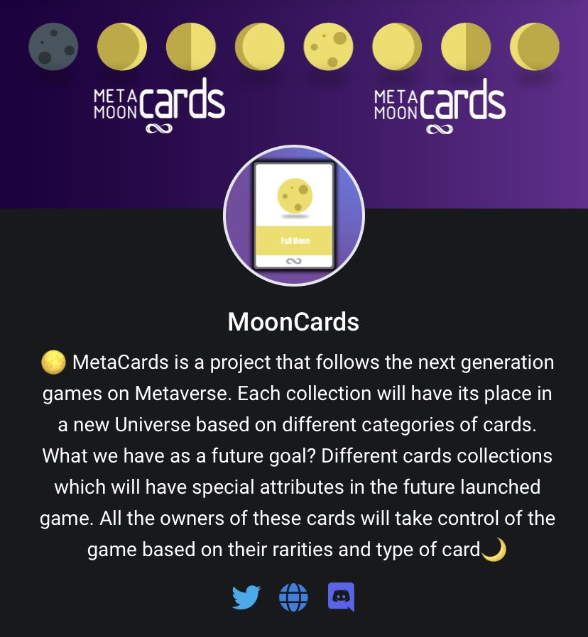 cards_meta's tweet photo. We have 11 holders that sum-up 22 #MoonCards 🌔🪐
Let’s increase the owners number by minting your own MoonCard now, on @TrustMarketNFT ✅
https://t.co/c6RB5Zv7kb
#ElrondNetwork #nftcollector #ElrondNFTs #ElrondCommunity #MoonFall #holders https://t.co/LPjkaM0D1n