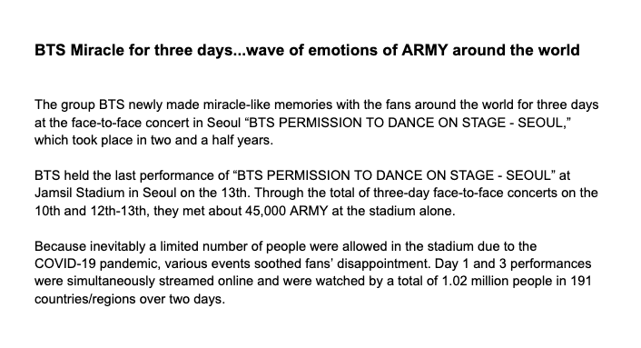 USBTSARMY's tweet photo. [📰 NAVER]
BTS Miracle for three days...wave of emotions of ARMY around the world

Full Translation⬇️

#BTS #방탄소년단 @BTS_twt https://t.co/q9S1EB5eP8